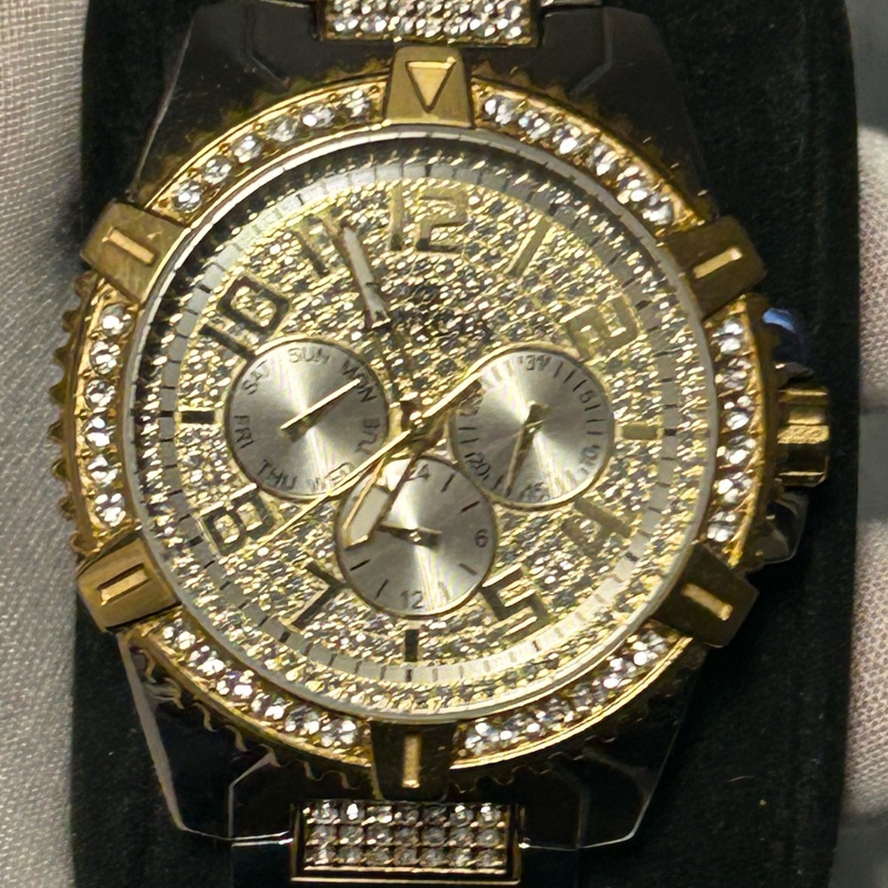 Gold and Silver Chronograph Watch with Crystal Accentsj